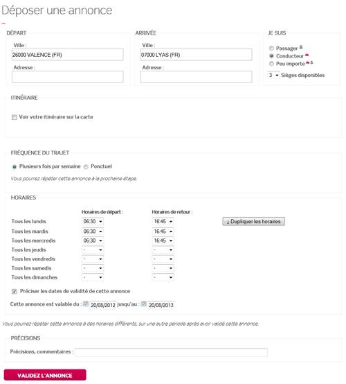 déposer une annonce de covoiturage