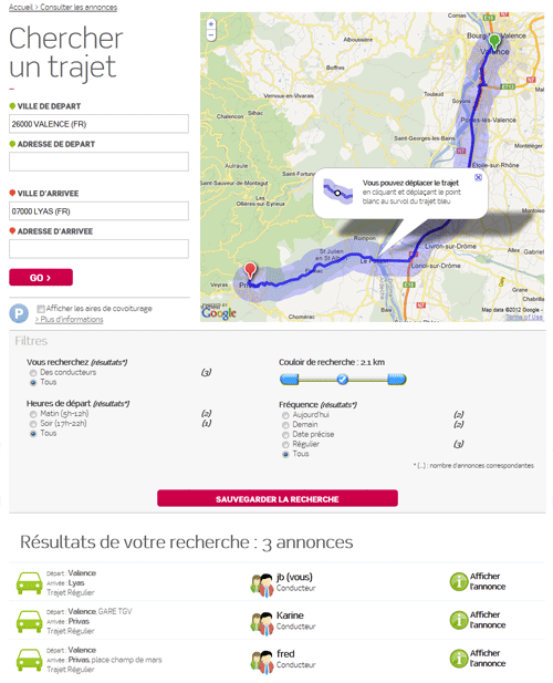 consulter les annonces de covoiturage